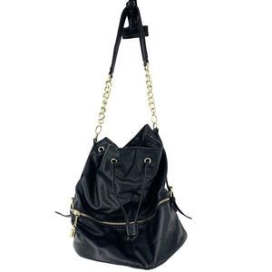 Womens Lionel Bucket Bag Purse Faux Leather Gold Black Large 3062 Shoulder